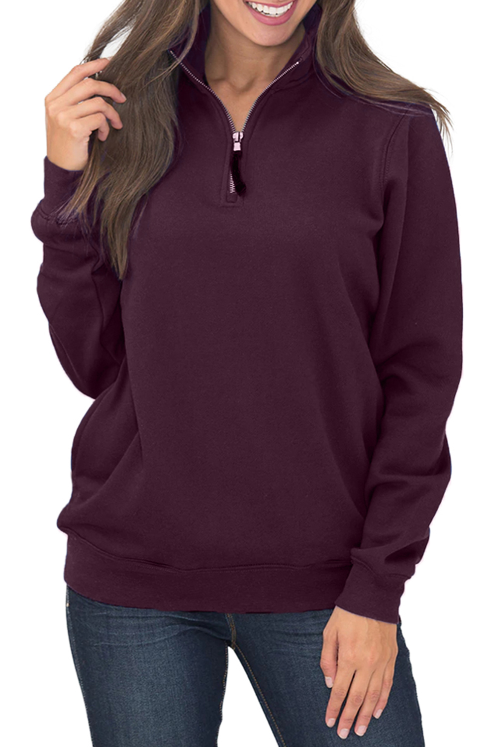 Burgundy Pocket Style Quarter Zip Sweatshirt - (US 4-6)S