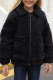 Black Lapel Zipper Pockets Girl's Sherpa Coat