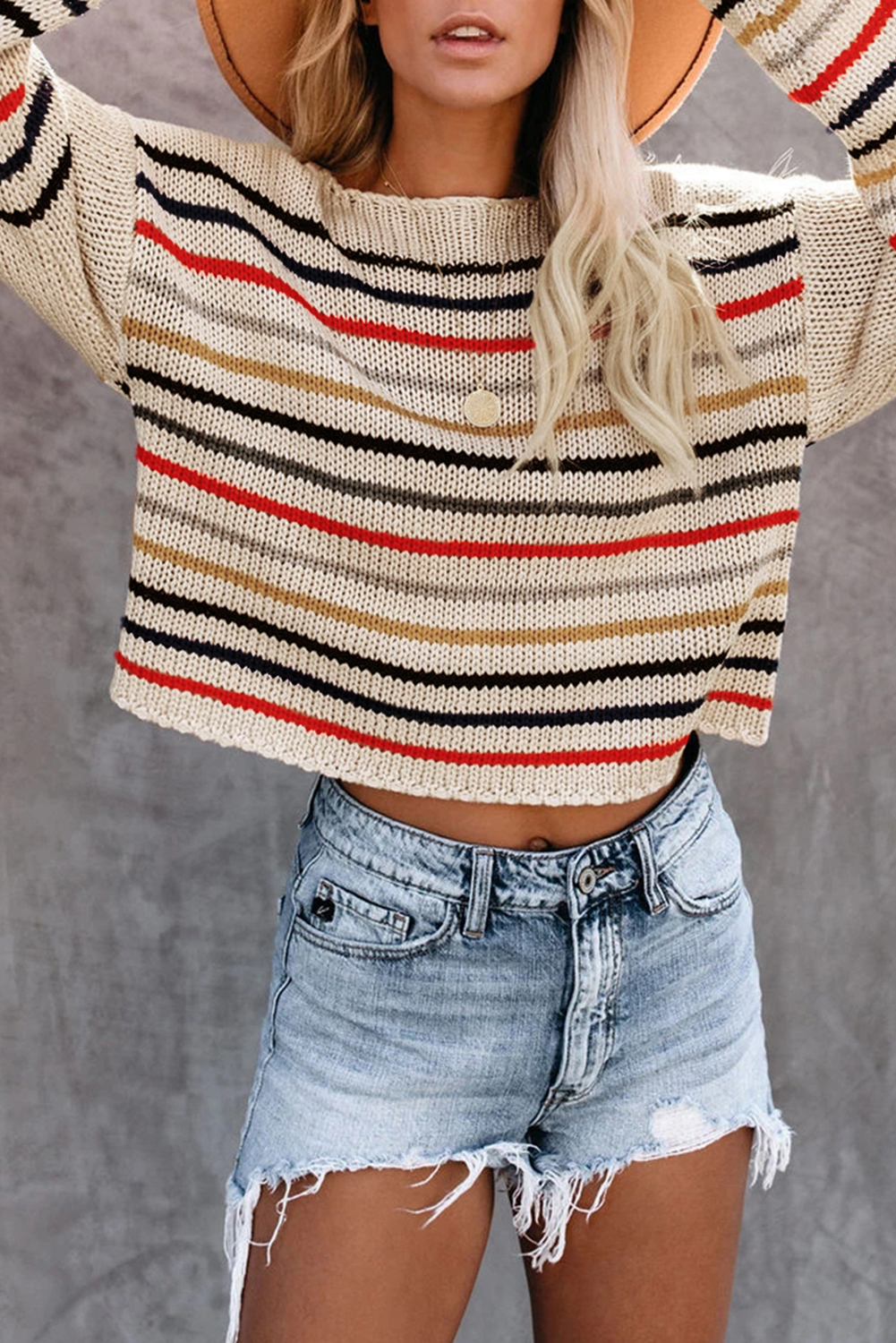Beige Rainbow Stripe Pattern Sweater - (US 12-14)L