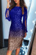 Blue Ombre Sequin Tassel Sleeve Bodycon Prom Dress