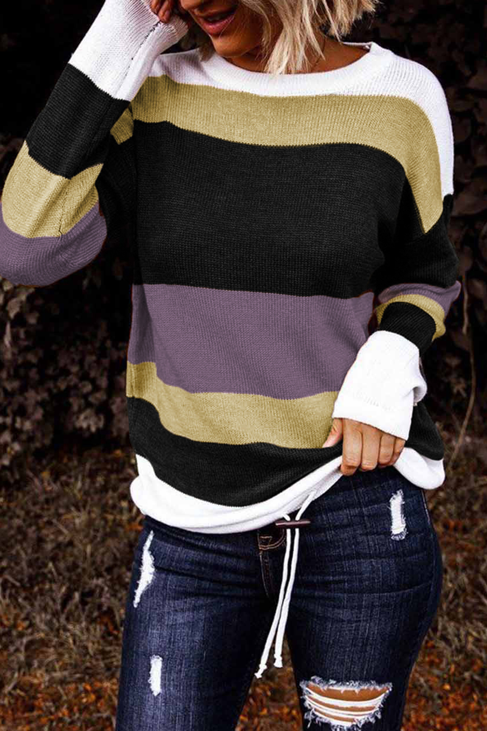 Purple Color Block Knit Sweater - (US 18-20)2XL