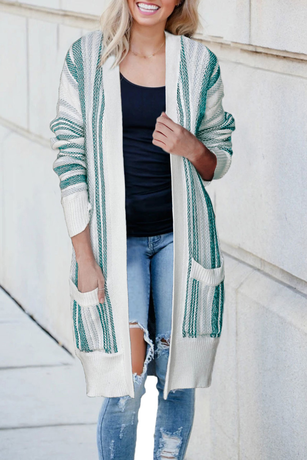 Green Pocketed Cotton Blend Cardigan - (US 18-20)2XL