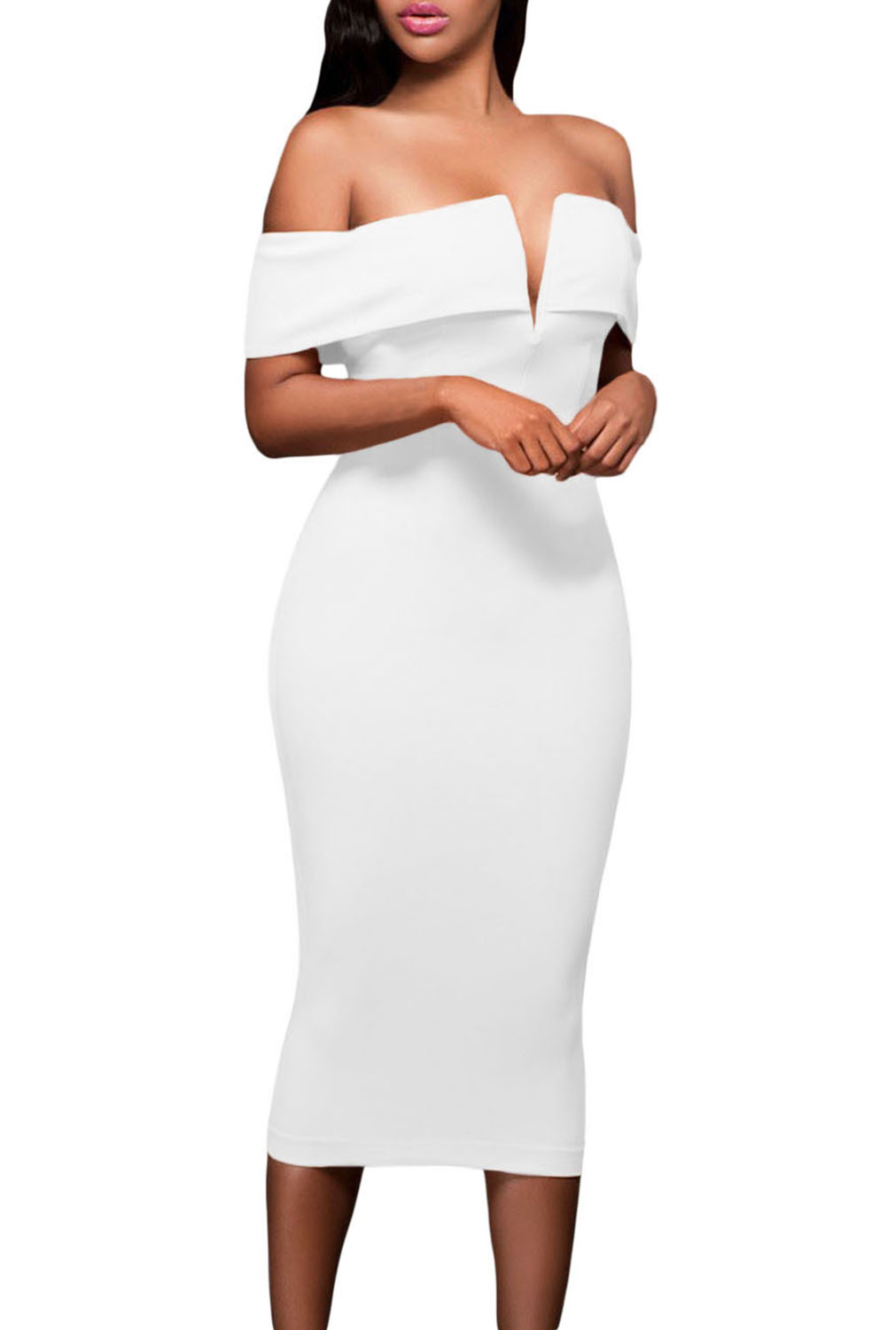 White Off-the-shoulder Midi Dress - (US 4-6)S