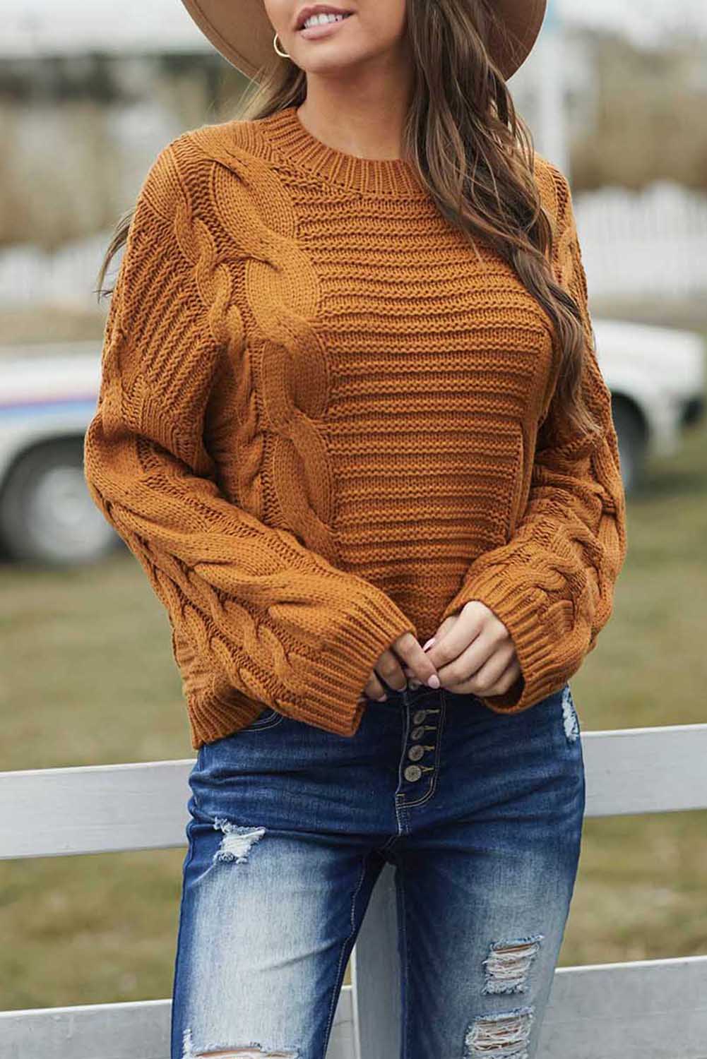 Brown Cable Knit Sweater  - (US 18-20)2XL