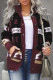 Wine Retro Jacquard Pattern Buttoned Front Hooded Sweater
