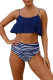 Navy Top and Striped Bottom High Waisted Swimsuit