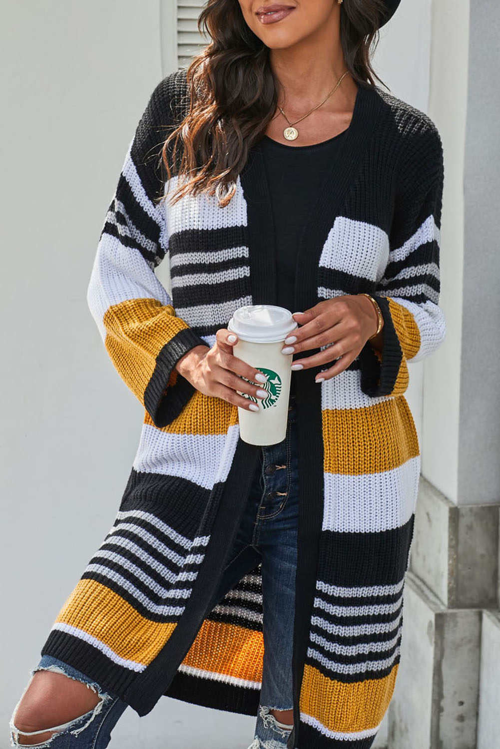 Multicolor Pocketed Novelty Striped Chenille Cardigan - (US 16-18)XL