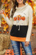 Orange Cowl Neck Pumpkin Print Farbblock Halloween Sweatshirt