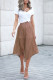 Brown Fashion Print Side Slit Pleated Maxi Skirt