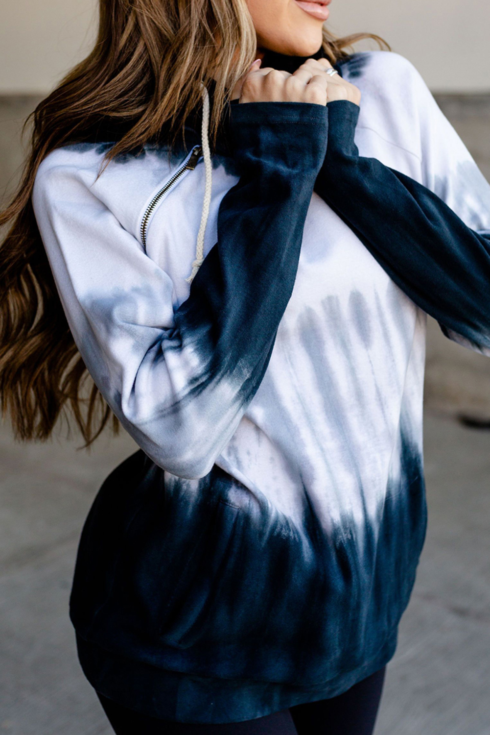 Tie-dyed Print Color Block Zip Hoodie - (US 16-18)XL