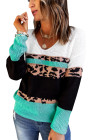 Pullover mit V-Ausschnitt und Farbblockmuster mit Leopardenmuster
