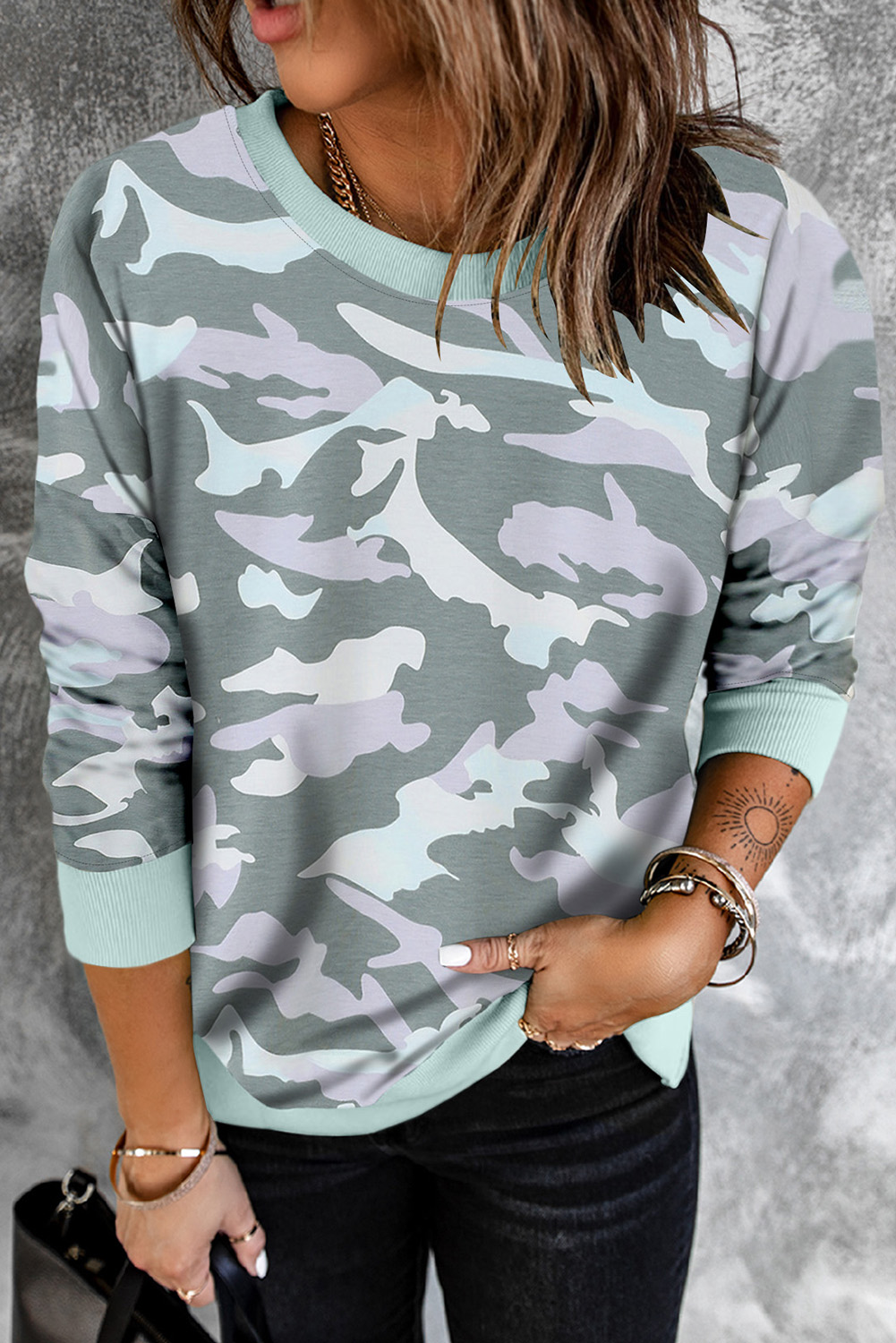 Camoue Pullover Sweatshirt with Slits - (US 16-18)XL