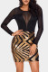 Black Sheer Mesh Long Sleeve Gold Sequin Club Dress