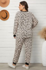 Conjunto de salón con camiseta y pantalón de chándal con cuello en V y talla grande de leopardo
