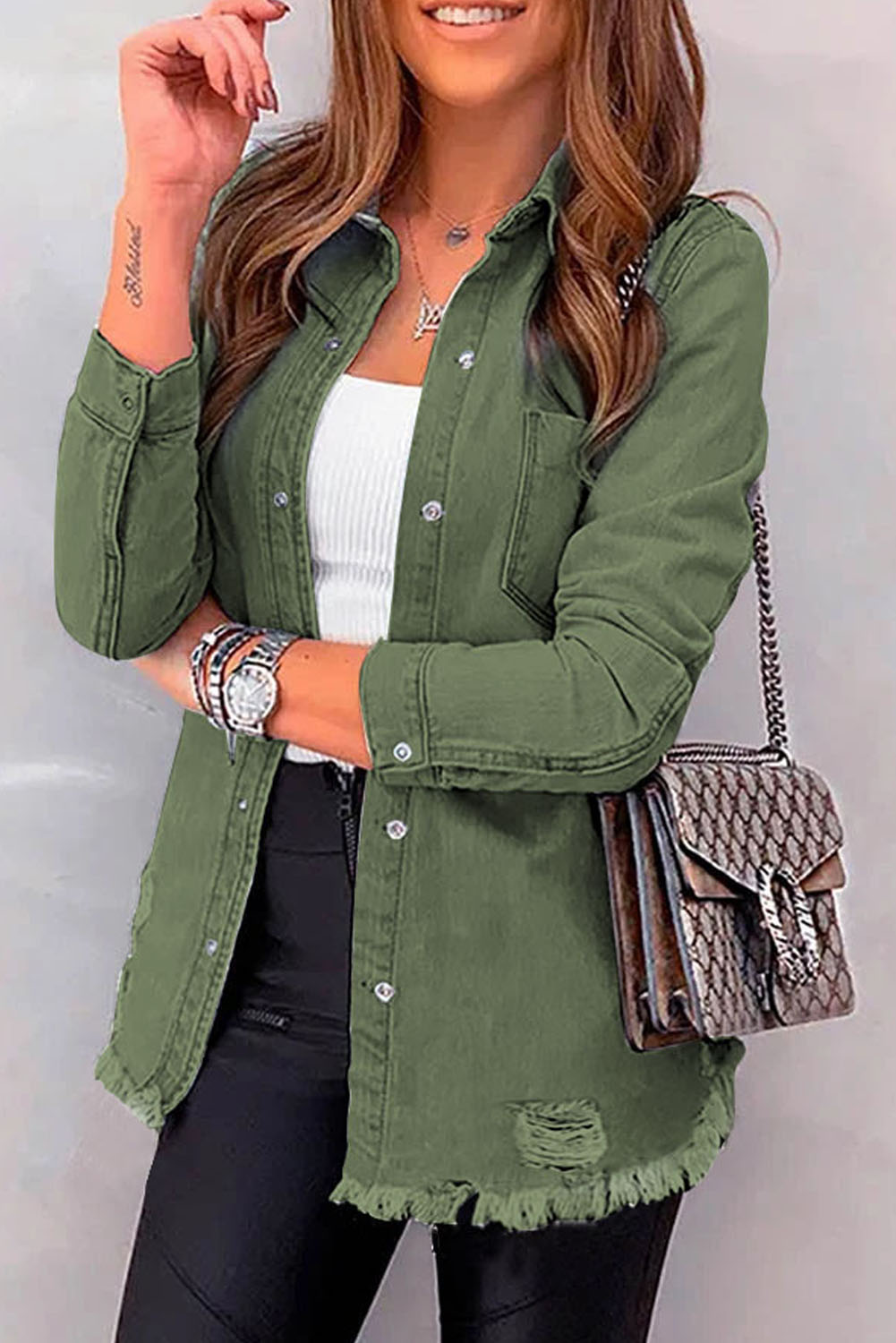 Green Ripped Denim Jacket - (US 12-14)L