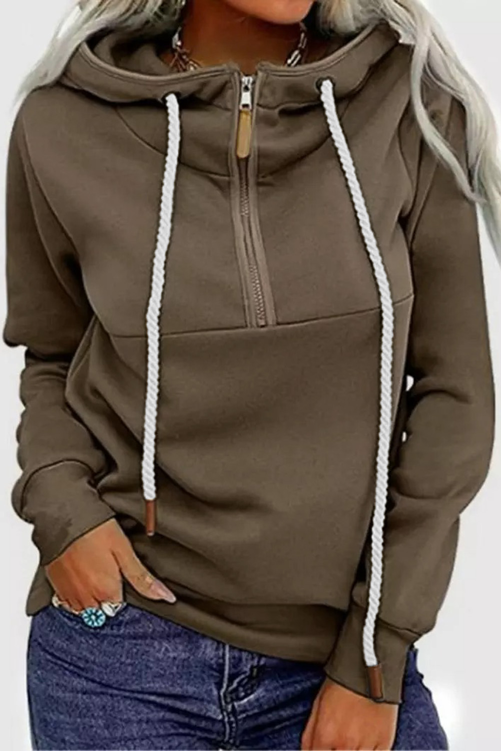 Zipper Drawstring Long Sleeve Hoodie - (US 4-6)S