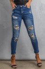 Skinny Blue Jeans mit Leoparden-Patch
