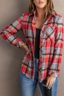 Red Plaid Button Blouse with Pocket