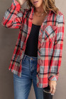 Red Plaid Button Blouse with Pocket