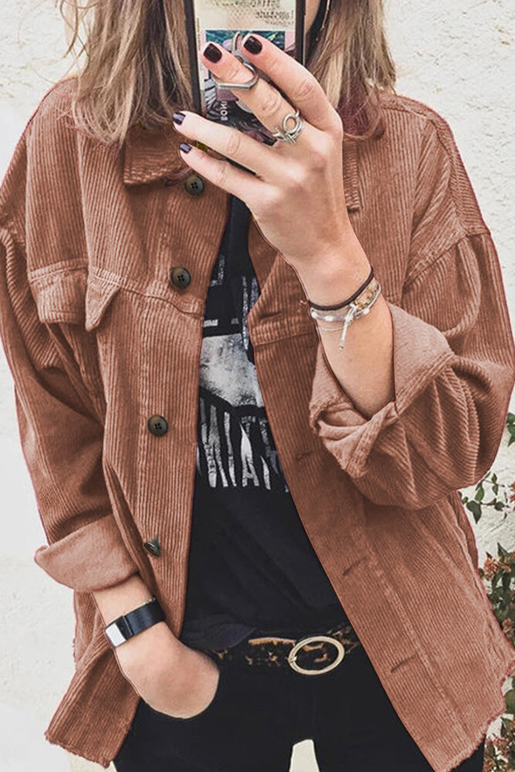 Corduroy Long Sleeve Button-up Shirt Coat - (US 12-14)L