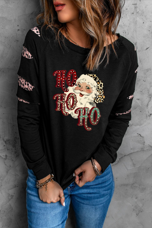 Christmas Graphic Leopard Print Cut-out Pullover Sweatshirt - (US 12-14)L