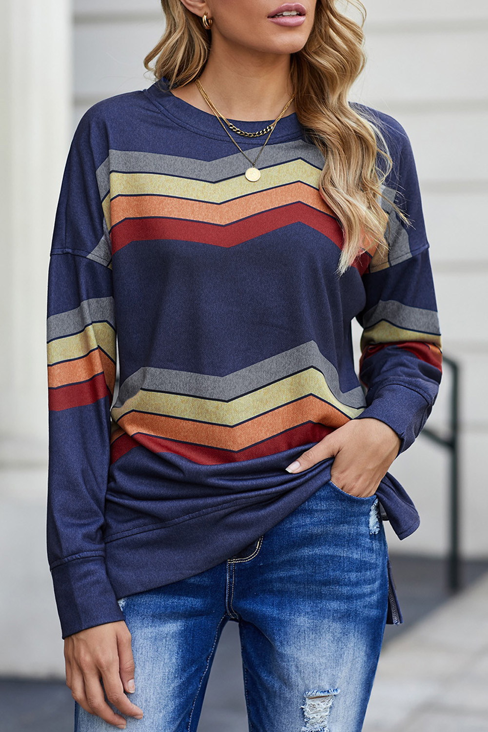 Blue Color Block Classic Sweatshirt - (US 12-14)L
