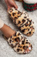 Brown Double Straps Leopard Faux Fur Slippers