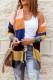 Brown Rainbow Color Block Open Front Drape Oversized Knitted Cardigan