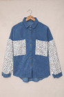 Blue Leopard Patchwork Corduroy Buttoned Shirt Jacket
