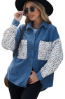 Blue Leopard Patchwork Corduroy Buttoned Shirt Jacket