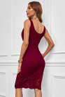 Red Lace Sleeveless Deep V Neck Bodycon Midi Dress