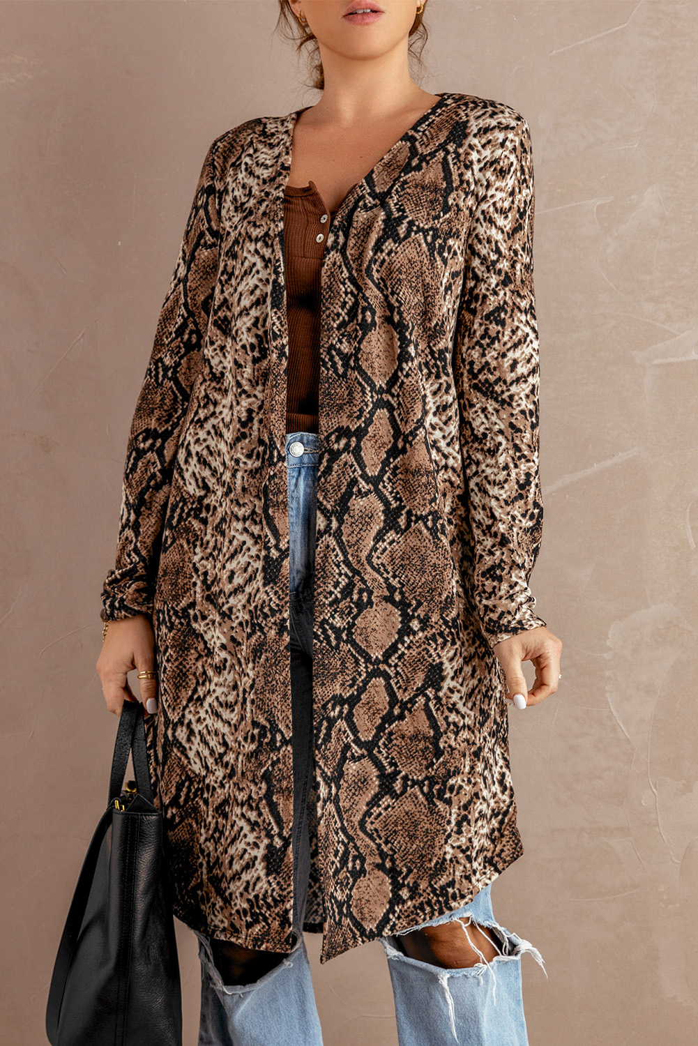 Snake Print Long Cardigan - (US 4-6)S