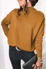 Khaki  High Neck Button Shoulder Long Sleeve Sweater