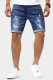 Dark Blue Slim-fit Distressed Men's Denim Shorts