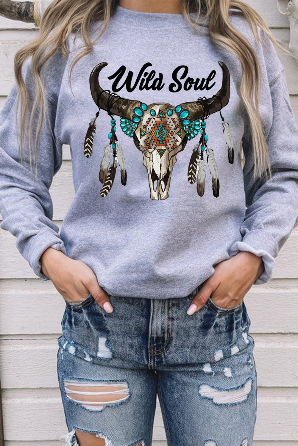 Wild Soul Western Graphic Print Drop Shoulder Pullover Sweatshirt - (US 8-10)M
