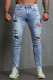 Calça jeans justa masculina rasgada