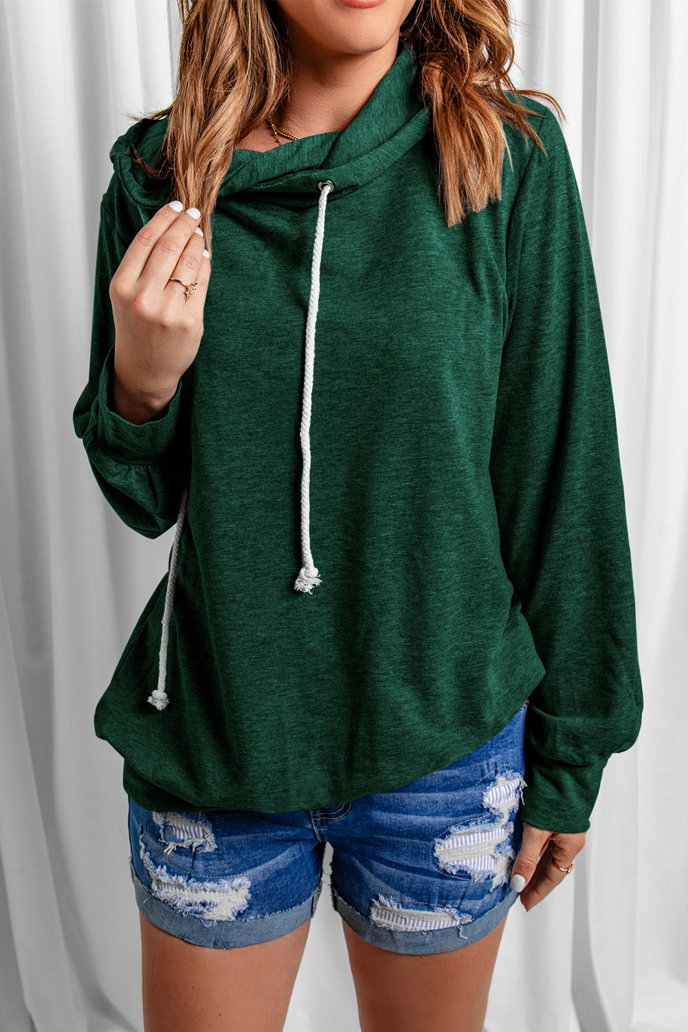 Green Long Sleeve Hoodie with Rope Drawstring - (US 22-24)3XL