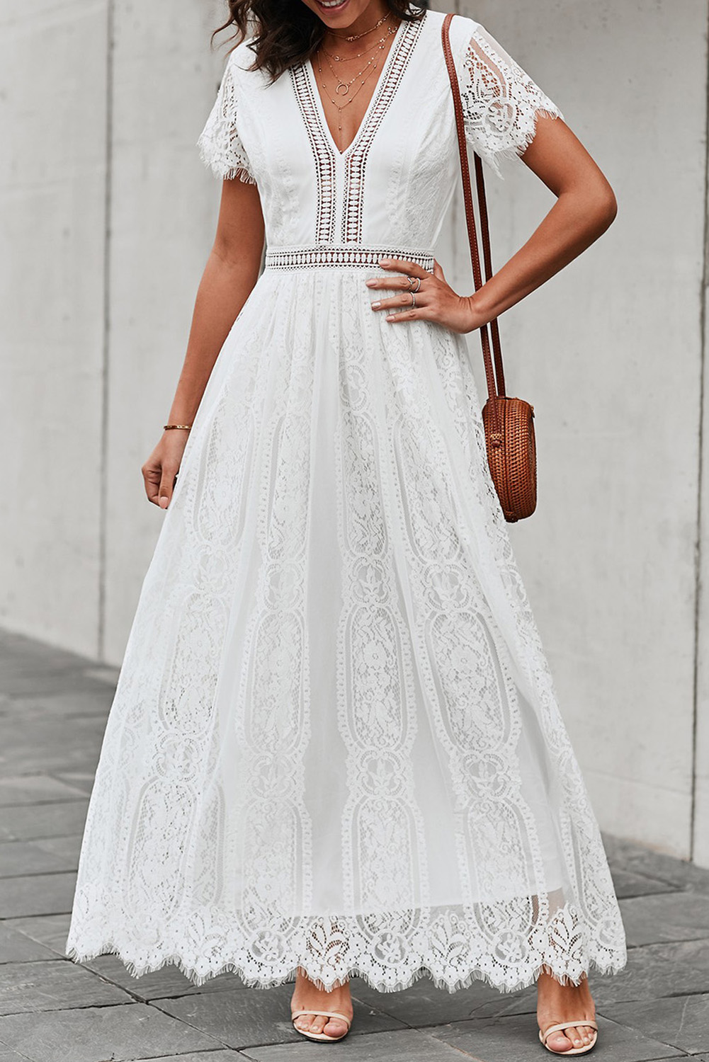 White Fill Your Heart Lace Maxi Dress - (US 8-10)M