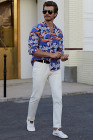 Разноцветная мужская рубашка с длинным рукавом и цветочным принтом на пуговицах