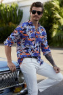 Camisa con estampado floral de manga larga con botones multicolor para hombre