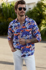 Разноцветная мужская рубашка с длинным рукавом и цветочным принтом на пуговицах
