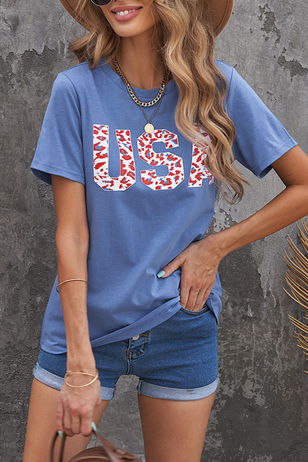Camiseta con estampado de leopardo de EE. UU.