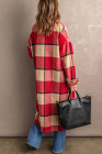 Red Pocketed Grid Pattern Overcoat