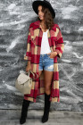 Red Pocketed Grid Pattern Overcoat