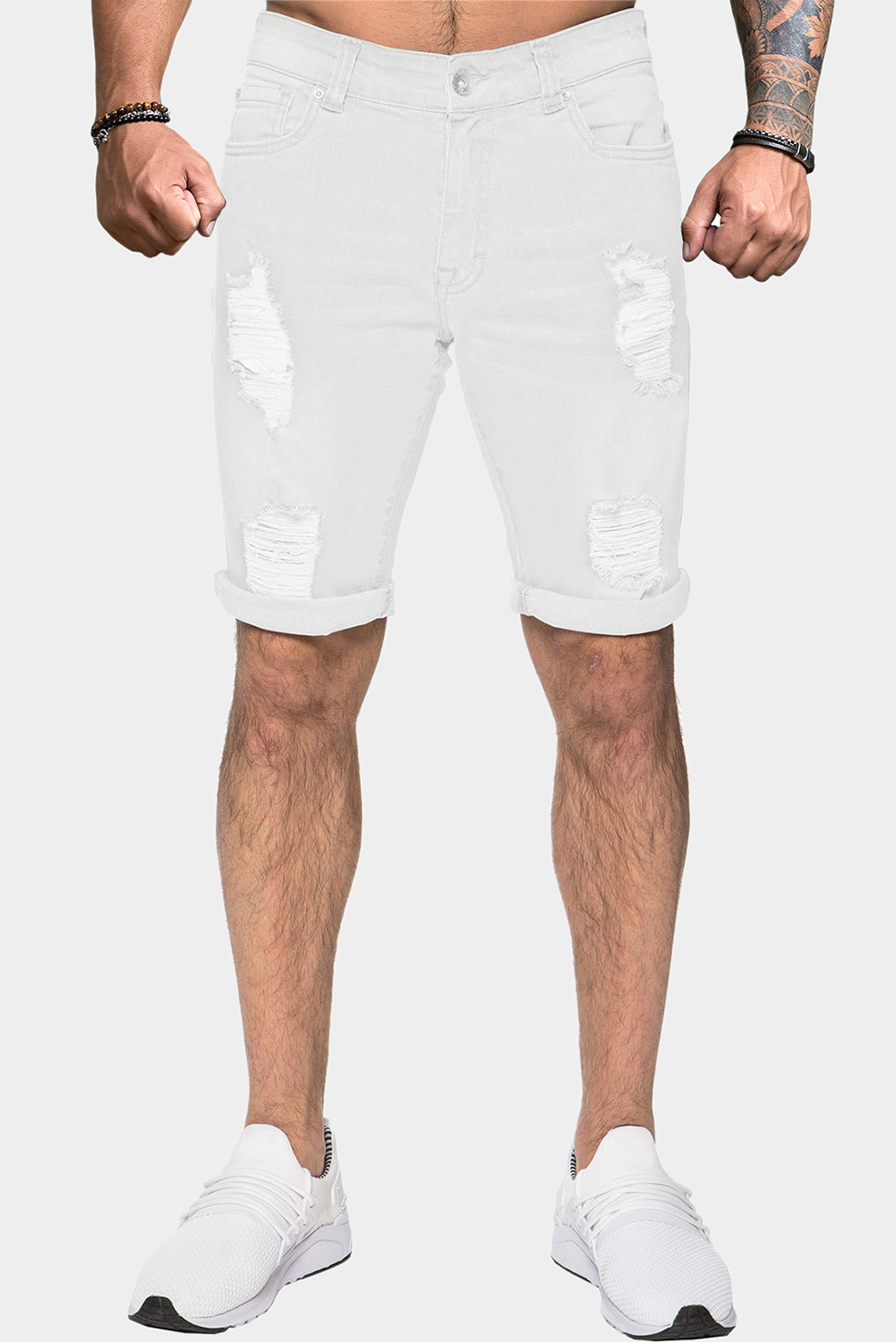 Pantalones cortos de mezclilla de hombre rasgados y ajustados blancos