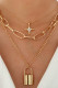 Gold Multilayer Star Lock Pendant Chain Necklace
