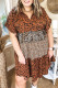 Brown Plus Size Floral and Animal Print Ruffle Tiered Dress