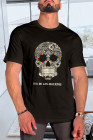 Slim-Fit Herren-T-Shirt mit Rundhalsausschnitt mit schwarzem Buchstaben-Schädel-Grafikdruck