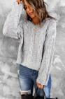 Gray Drop Shoulder Loose Sweater with Hooded