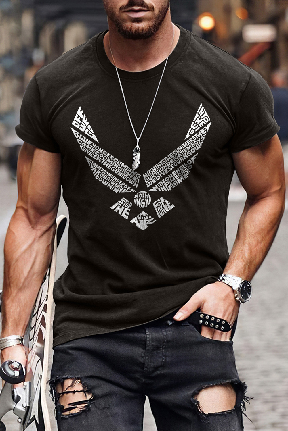Schwarzes, schmal geschnittenes, kurzärmliges Herren-T-Shirt mit Leoparden-Grafikdruck